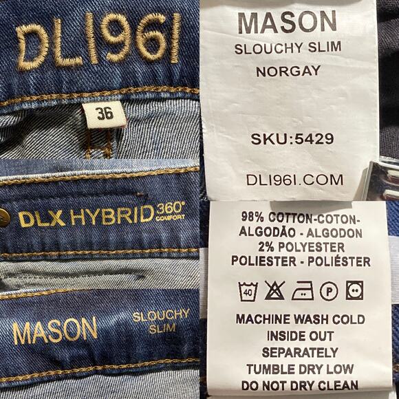 DL1961 Mens Mason Slouchy Slim Jeans In Norgay Wash Zip Fly Stretch Size 36 X 27 - Picture 10 of 15